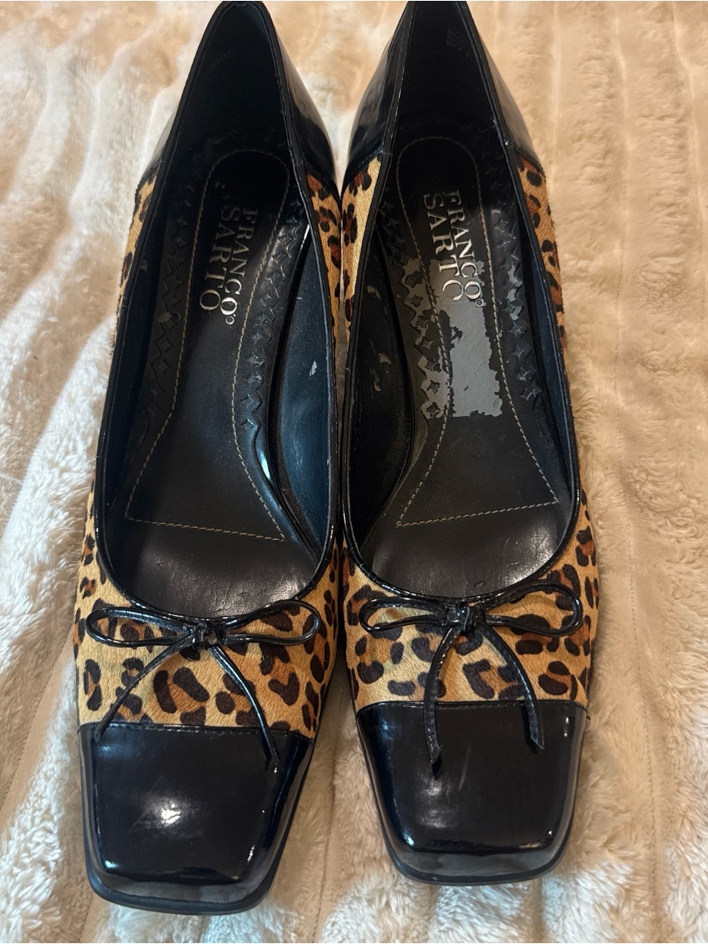 FRANCO SARTO - PONY HAIR & BLACK PATENT LEATHER 3" PUMPS - LADIES 8.5